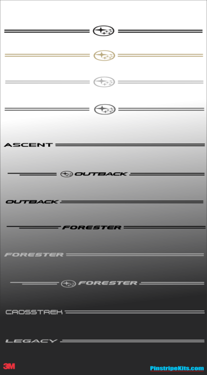 Subaru Legacy, WRX, Impreza, Ascent, Outback Forester, Crosstrek ,auto,car,vehicle,vinyl, pinstripe,pinstripes,stripes,small,logo,logos,small,decal,decals,emblem,emblems,graphic,graphics