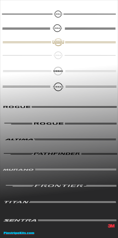 Nissan Altima Maxima Versa Xterra Pathfinder Titan versa Frontier Rogue Pathfinder Murano vinyl pinstripe emblem stripe logo decal graphic