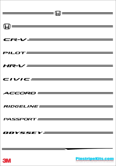Honda CR-V CRV Accord Civic Ridgeline Odyssey HR-V Passport Pilot vinyl  logo emblem decal pinstripe kit