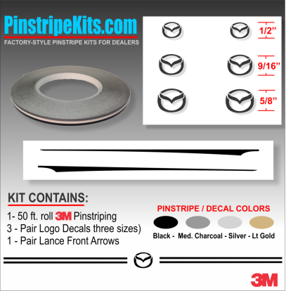 Mazda CX-9, Mazda CX-5, Mazda CX-3, Mazda6 Mazda3 Mazda2 Mazda5 vinyl pinstripe emblem stripe logo decal graphic