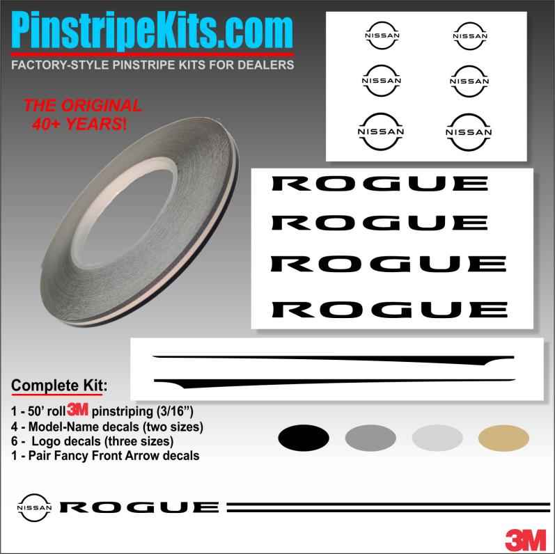 Nissan Rogue vinyl logo emblem decal pinstripe kit Nissan Rogue vinyl logo emblem decal pinstripe kit